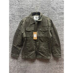 NWT Wenven Casual Canvas Cotton Military Lapel Jacket Army‎ Green Mens Size M